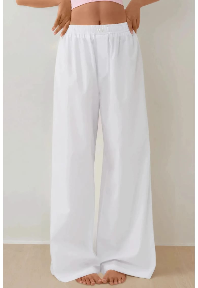 Pantaloni din bumbac cu talie inalta si croiala lejera