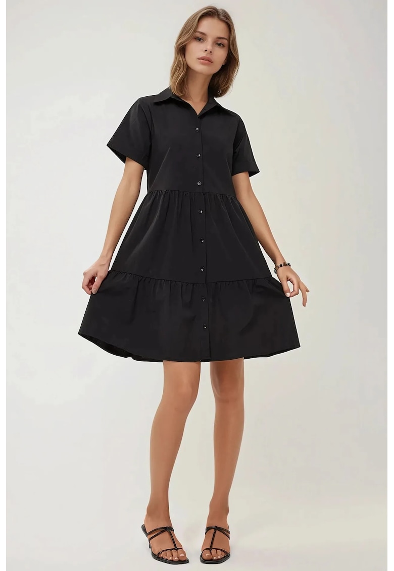 Rochie mini - guler camasa - nasturi - negru - in