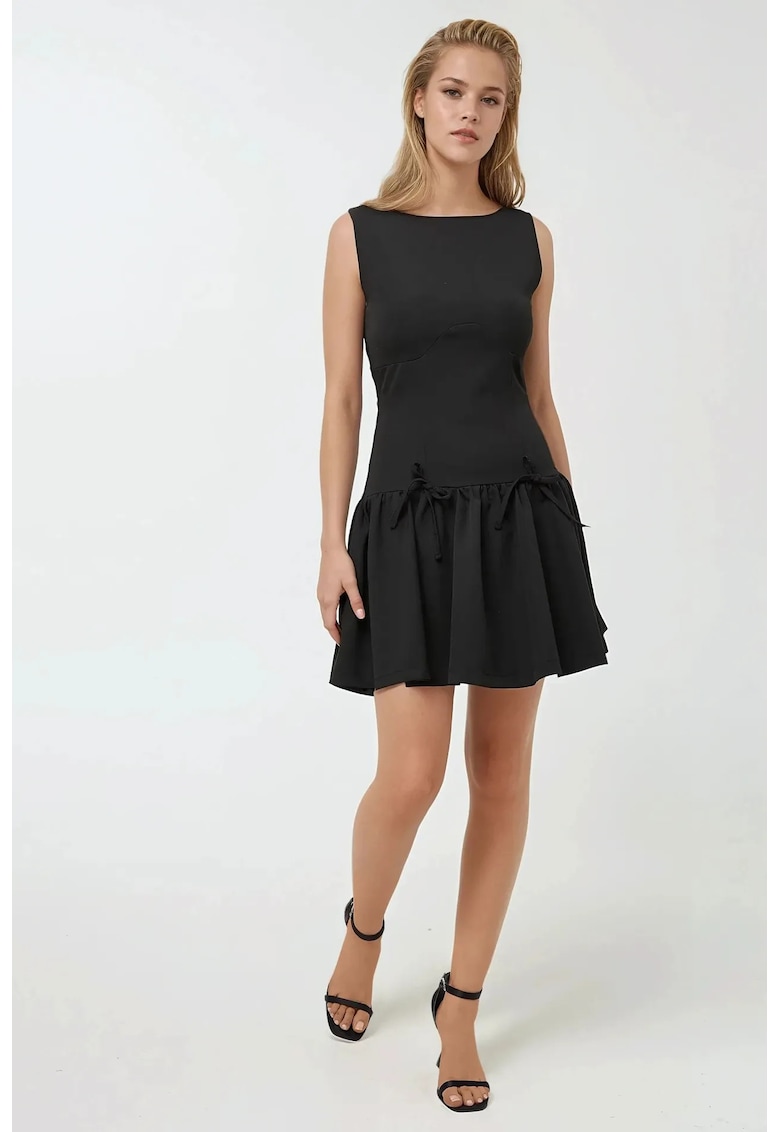 Rochie mini -  mulata cu funde - neagra - bumbac