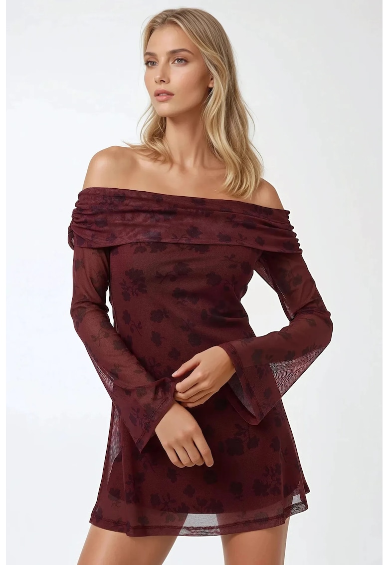 Rochie mini - umeri goi - model floral - rosie - tul