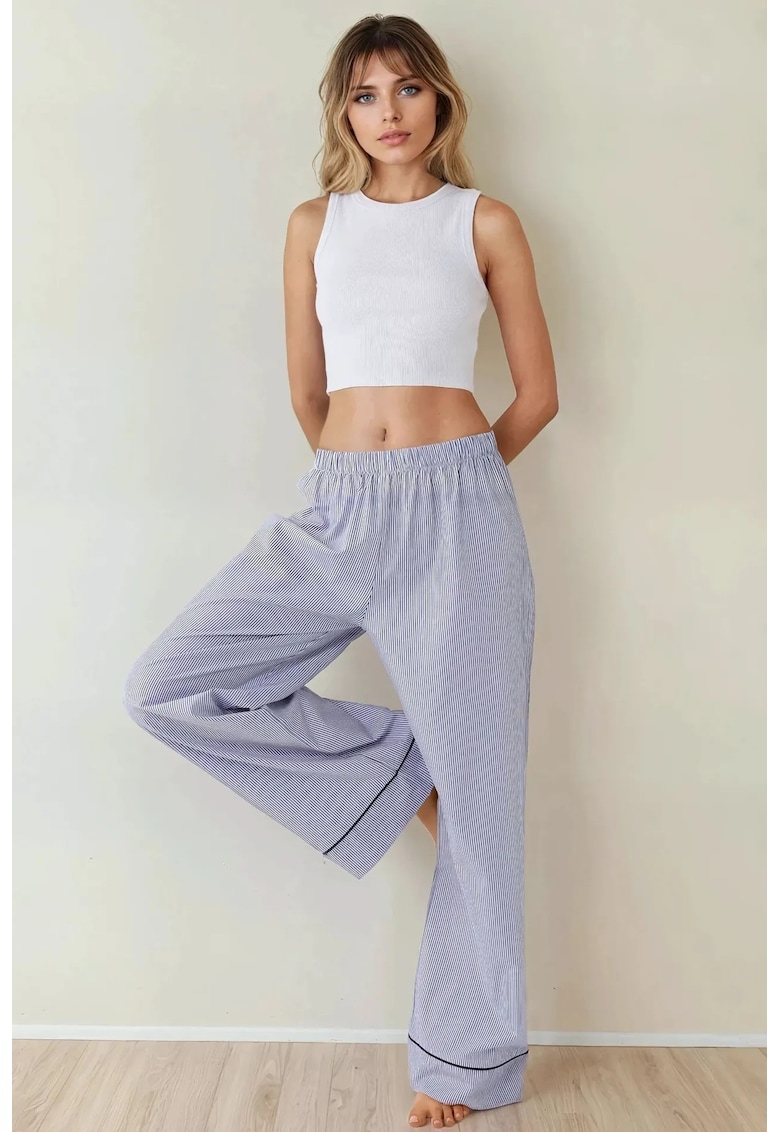 Pantaloni de pijama dama - bumbac - dungi - albastru - poliester