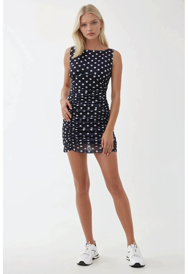Rochie mini - mulata - imprimeu cu buline - albastru - tul