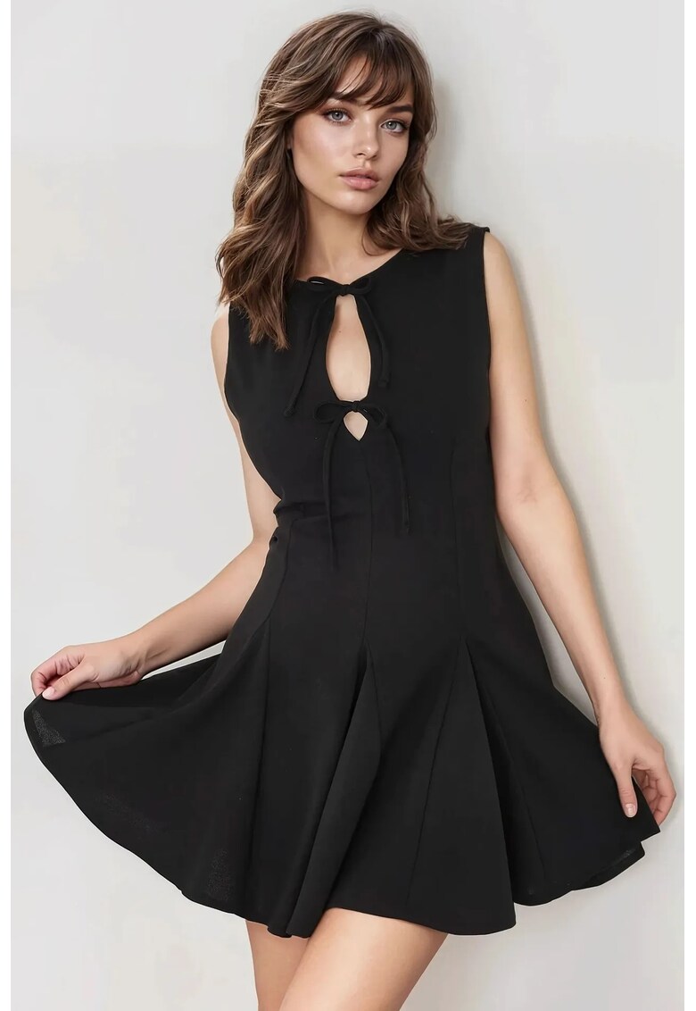 Rochie mini mulata cu funda - negru - jerseu