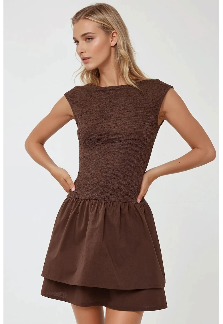 Rochie mini - texturata - maro - jerseu