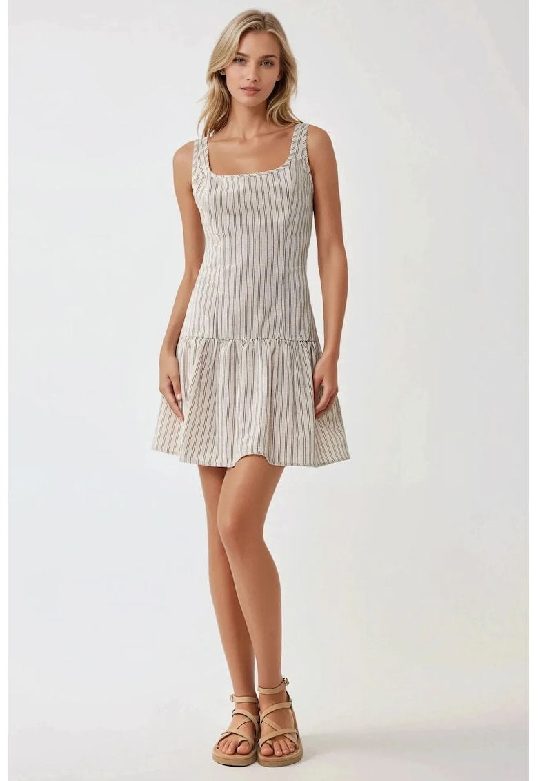 Rochie mini - mulata - guler patrat - bej - textil