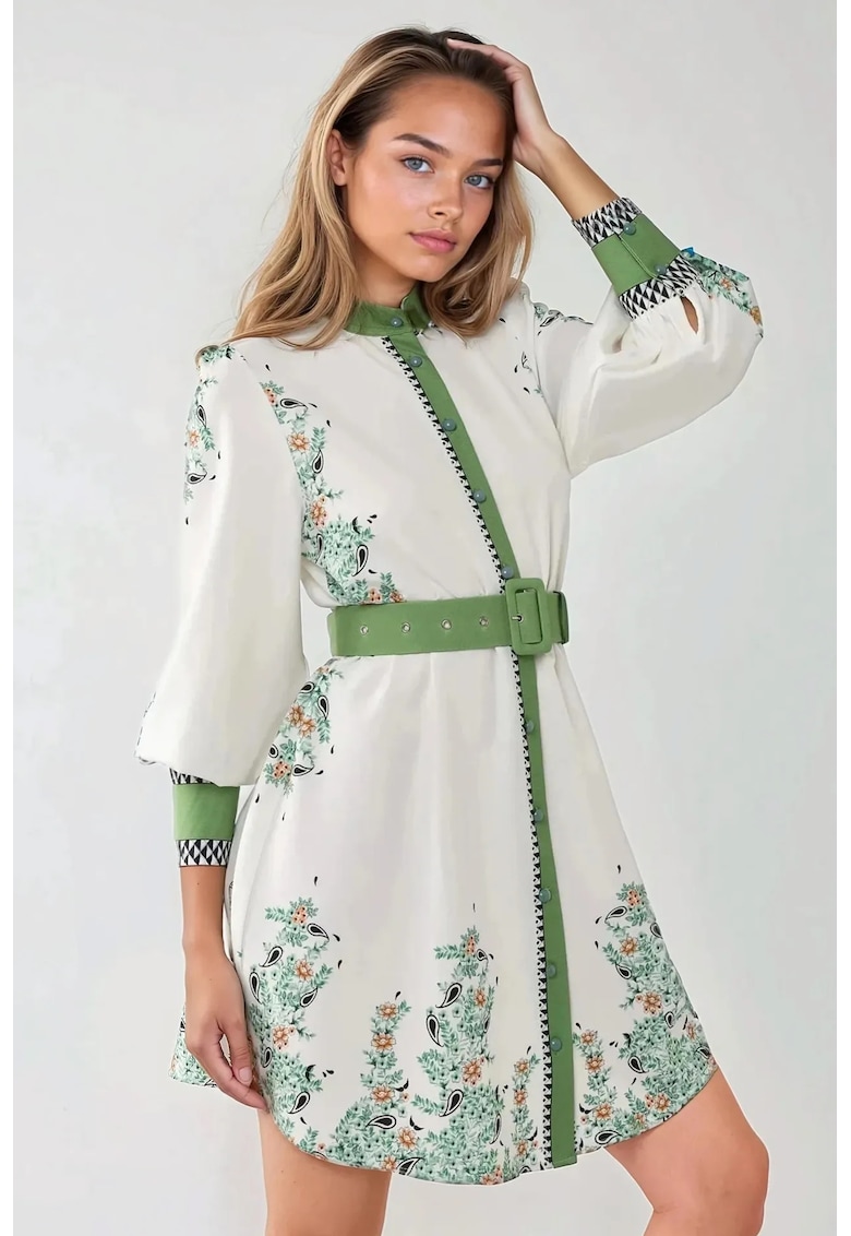 Rochie mini - imprimeu - guler rotund - maneci lungi