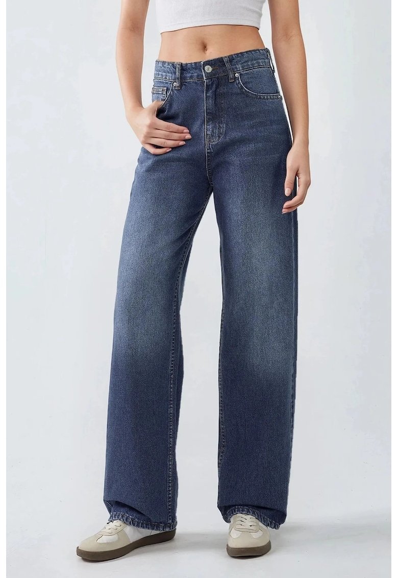 Blugi dama croiala dreapta Denim albastru mediu - Albastru