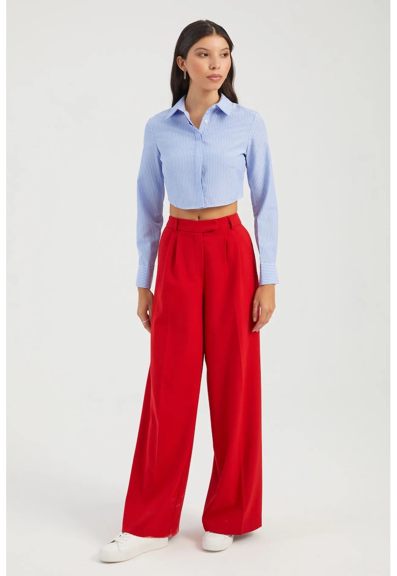 Camasa scurta dama - textil - cu dungi - albastru