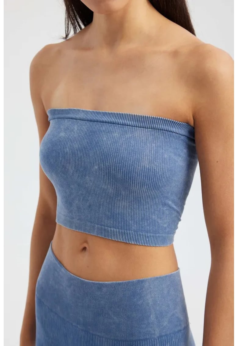 Top scurt - fara bretele - nervuri - albastru - jerseu -