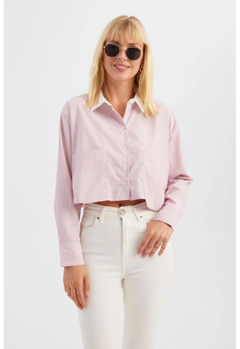 Camasa scurta dama - bumbac - cu dungi - roz