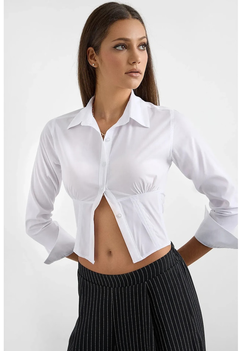 Camasa scurta cu maneca lunga dama - textil - alb