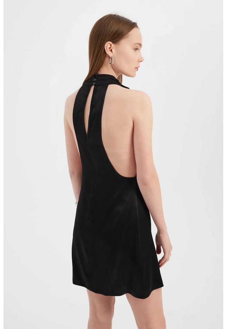 Rochie mini satin - decolteu halter - decupaj spate - negru