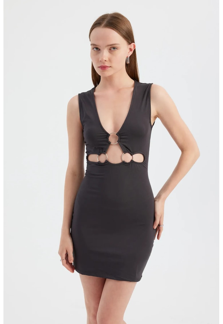 Rochie mini decolteu in V - decupaj - neagra