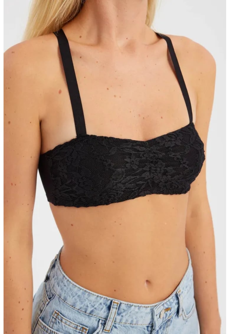 Sutien cu bretele - decolteu in forma de inima - albastru denim - textil