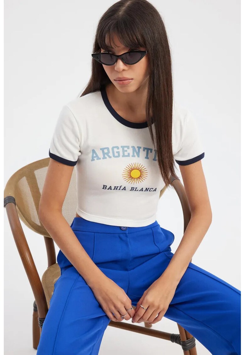 Tricou scurt - imprimeu - alb - jerseu