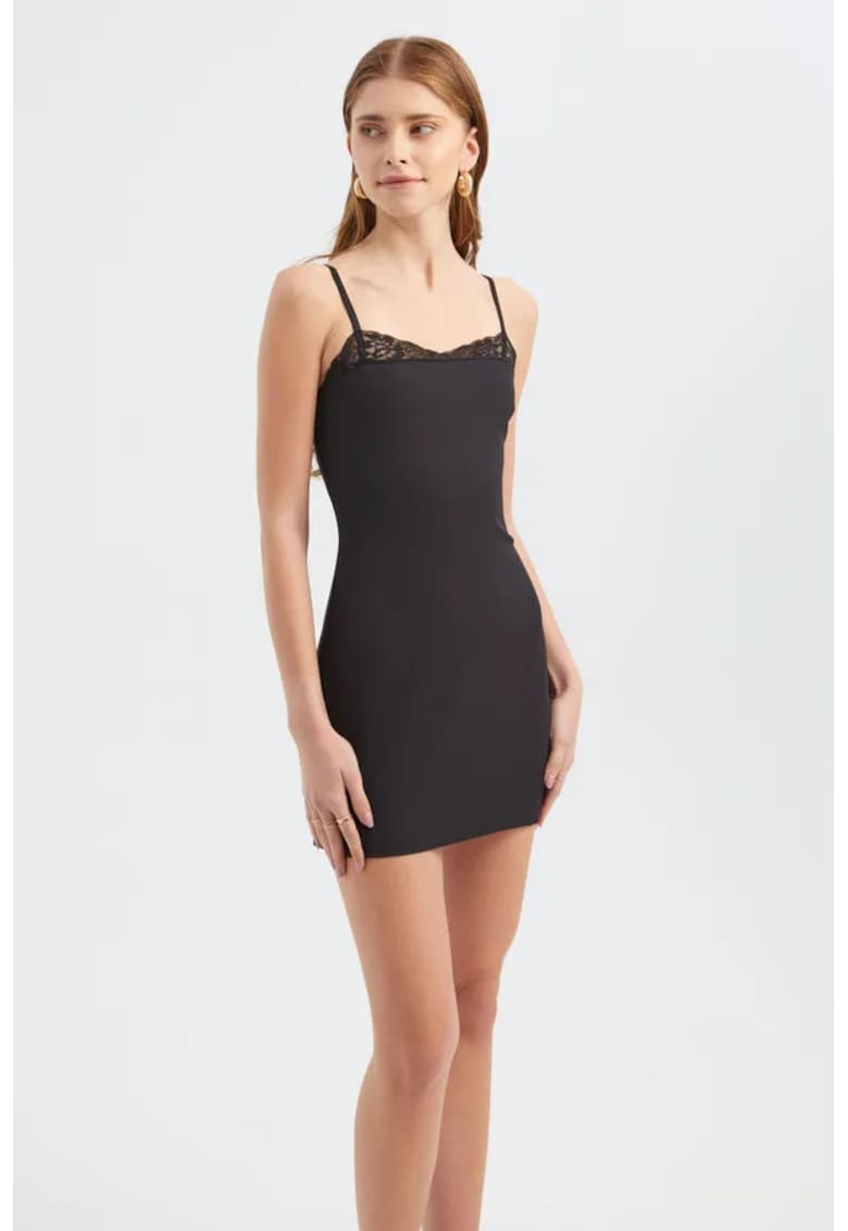 Rochie decolteu inima - bretele spaghete - neagra - textil