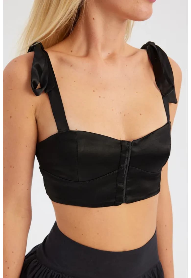 Top scurt - decolteu in forma de inima - negru - textil