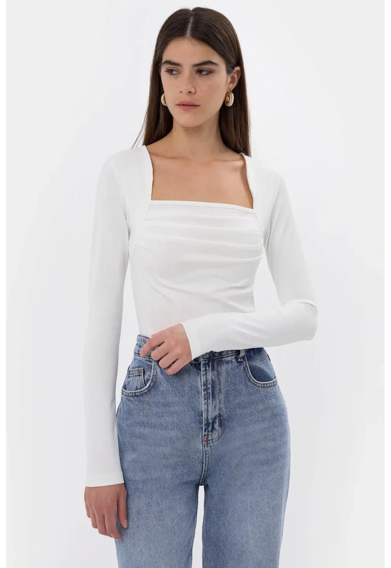 Bluza dama cu volane - alb - poliester - Alb