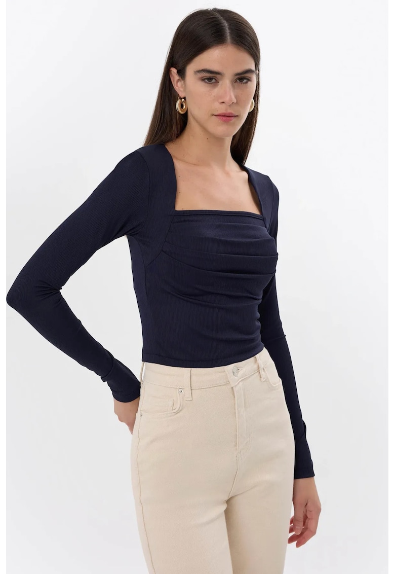 Bluza dama - cu volane - poliester - Albastru marin