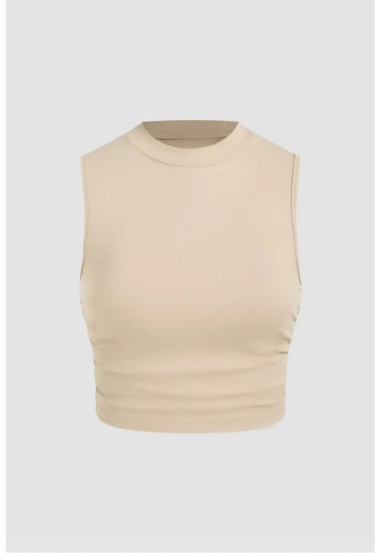 Bluza dama detalii incretite - bej - jerseu poliester