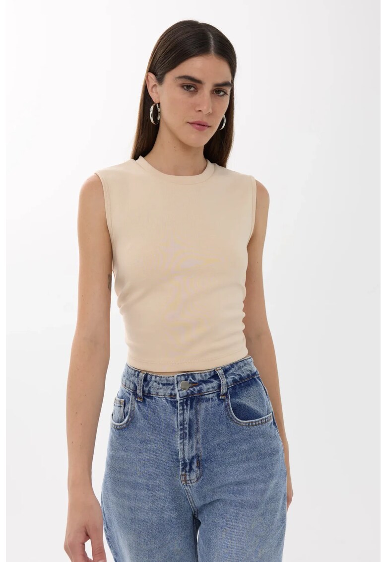 Bluza dama - uni - detalii incretite - bej - jerseu