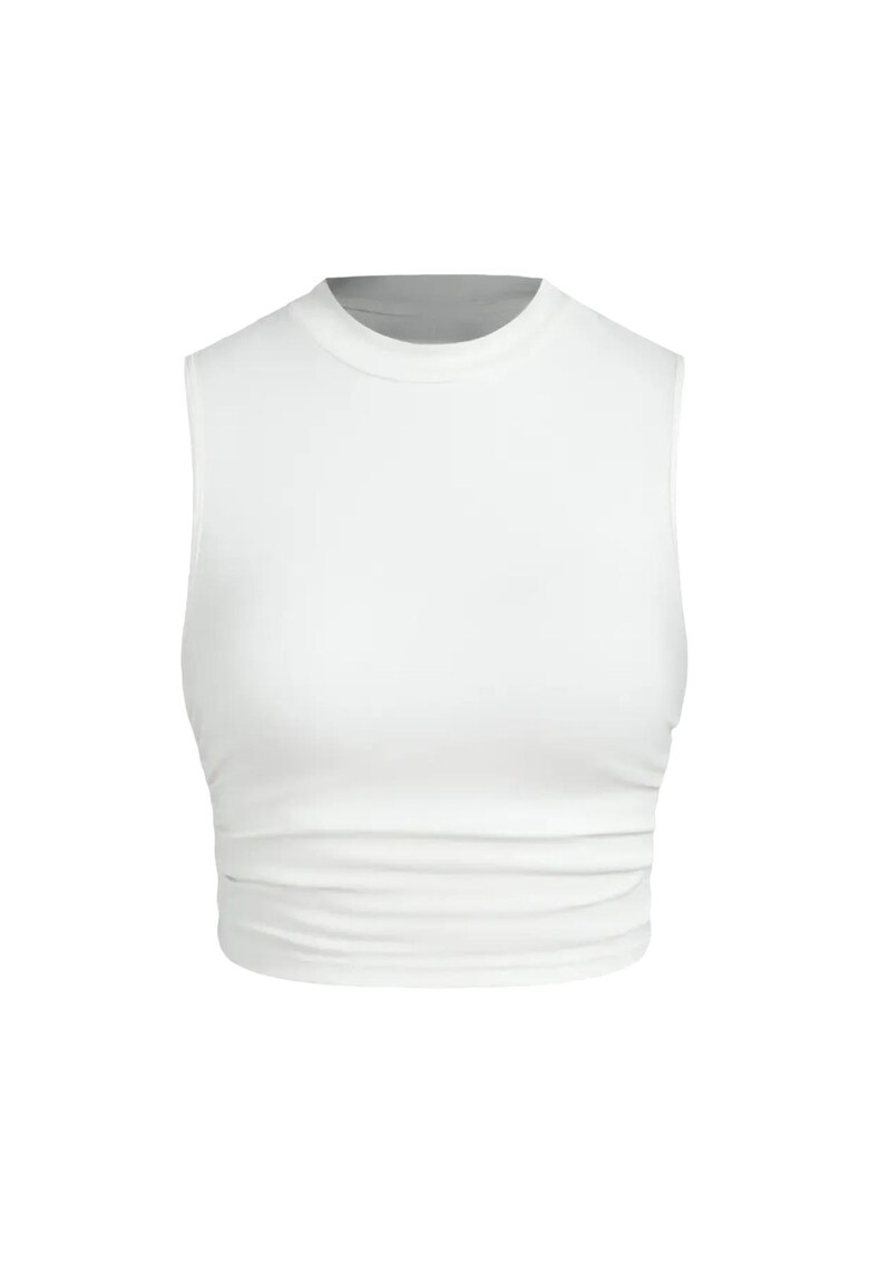 Bluza dama - uni - detalii incretite - alb - poliester