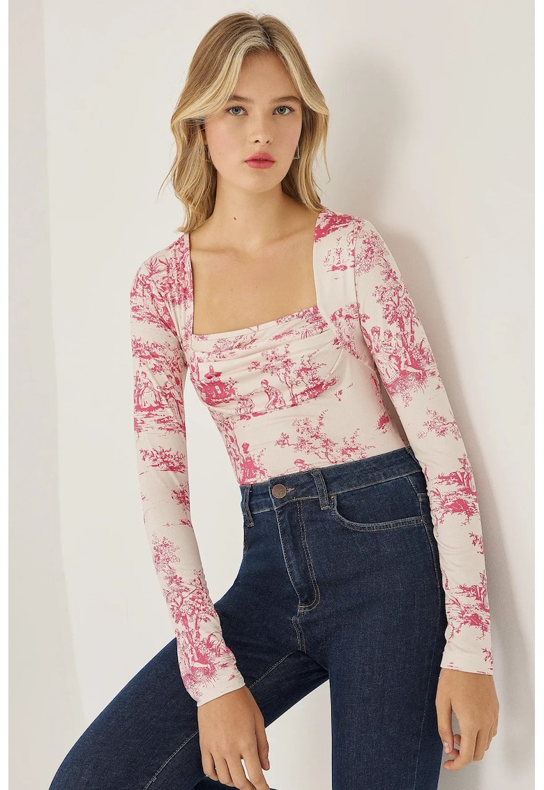 Top - top cu volane - roz - Roz neon