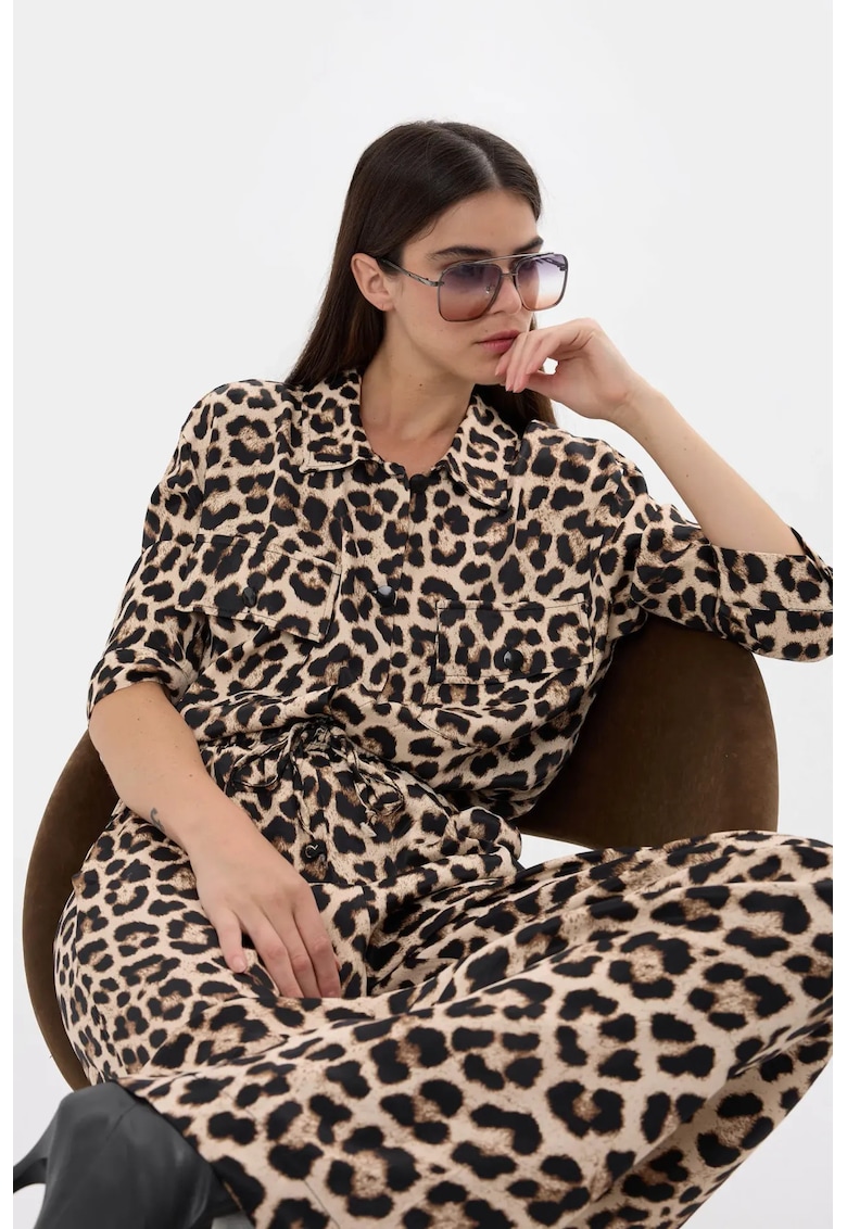 Camasa cu imprimeu leopard - croiala lejera - culoare maro - material viscoza