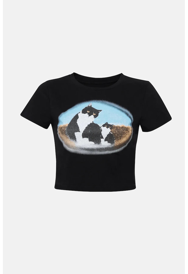 Tricou scurt dama - bumbac - cu imprimeu.multicolor