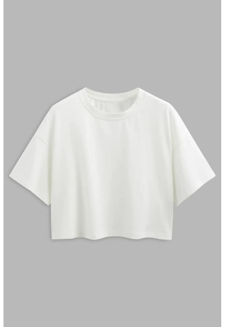 Tricou dama - bumbac - scurt - decolteu rotund - alb