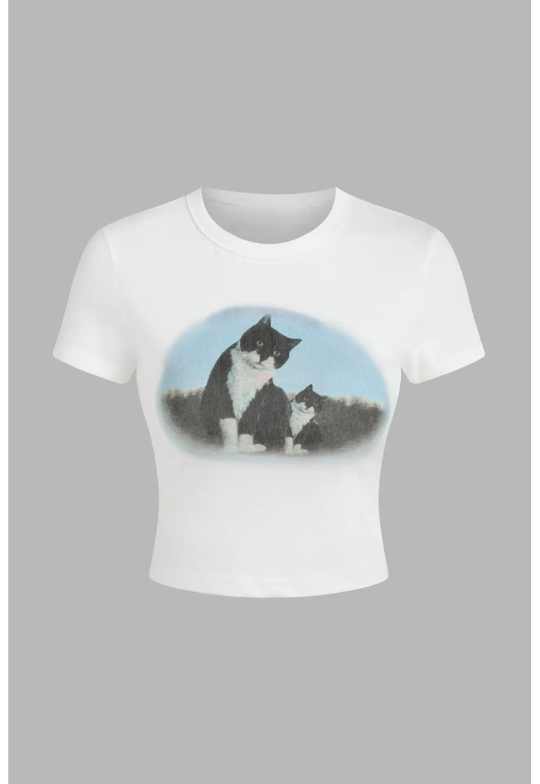 Tricou scurt dama - bumbac - cu imprimeu.multicolor