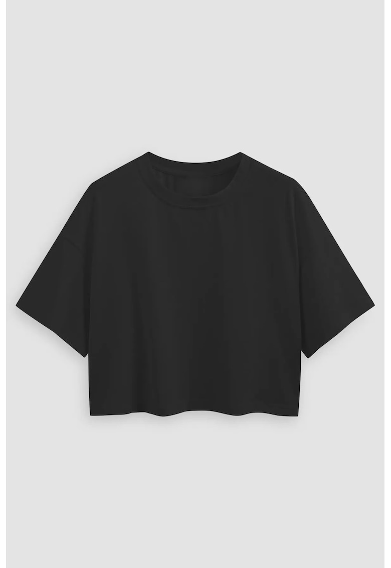 Tricou dama - bumbac - scurt - decolteu rotund - negru