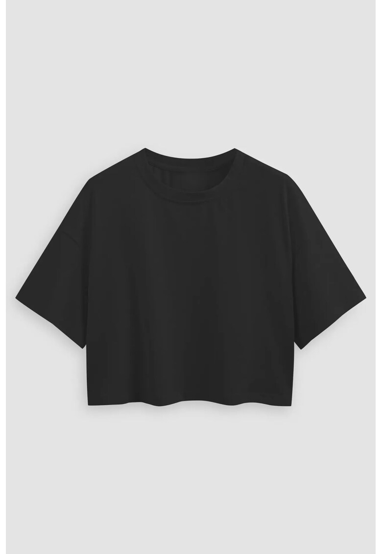 Tricou dama - bumbac - scurt - decolteu rotund - negru