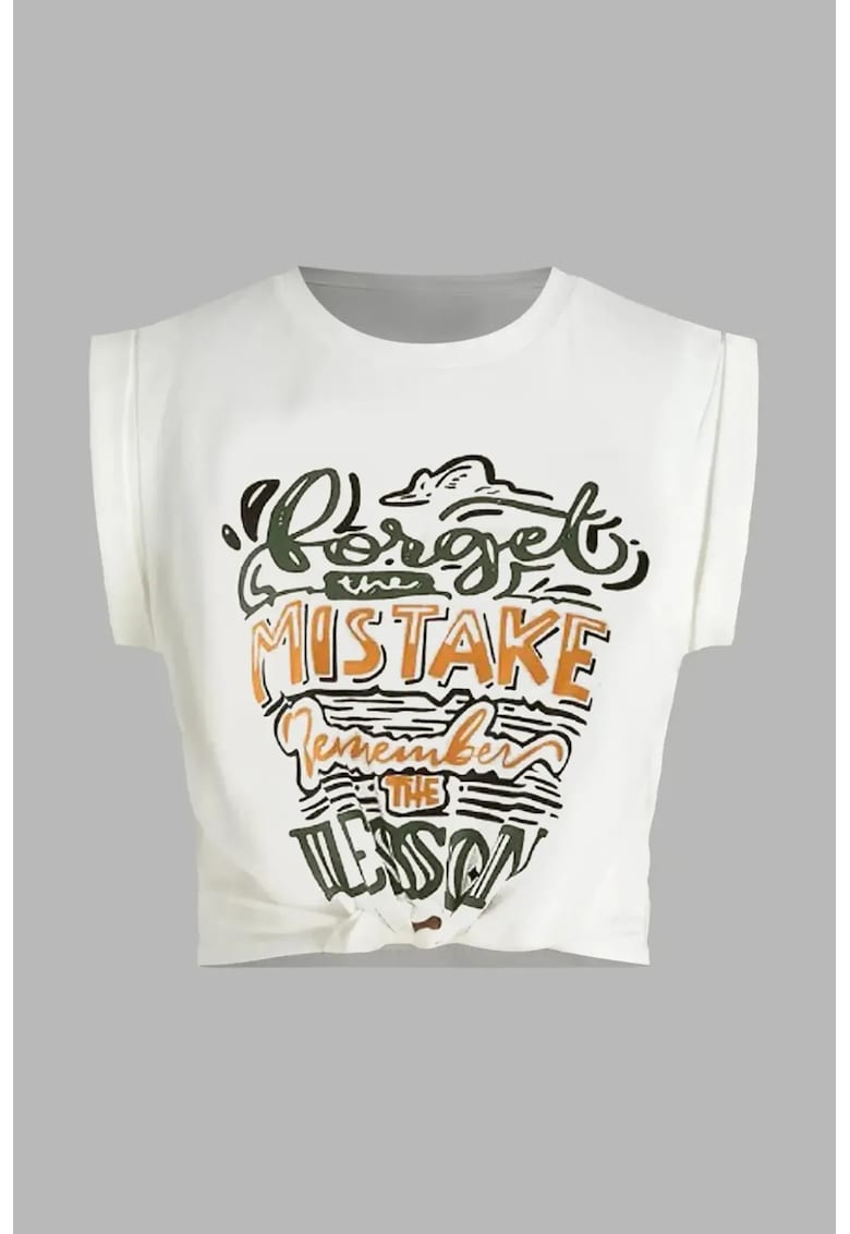 Tricou dama - scurt - cu imprimeu - bumbac - multicolor