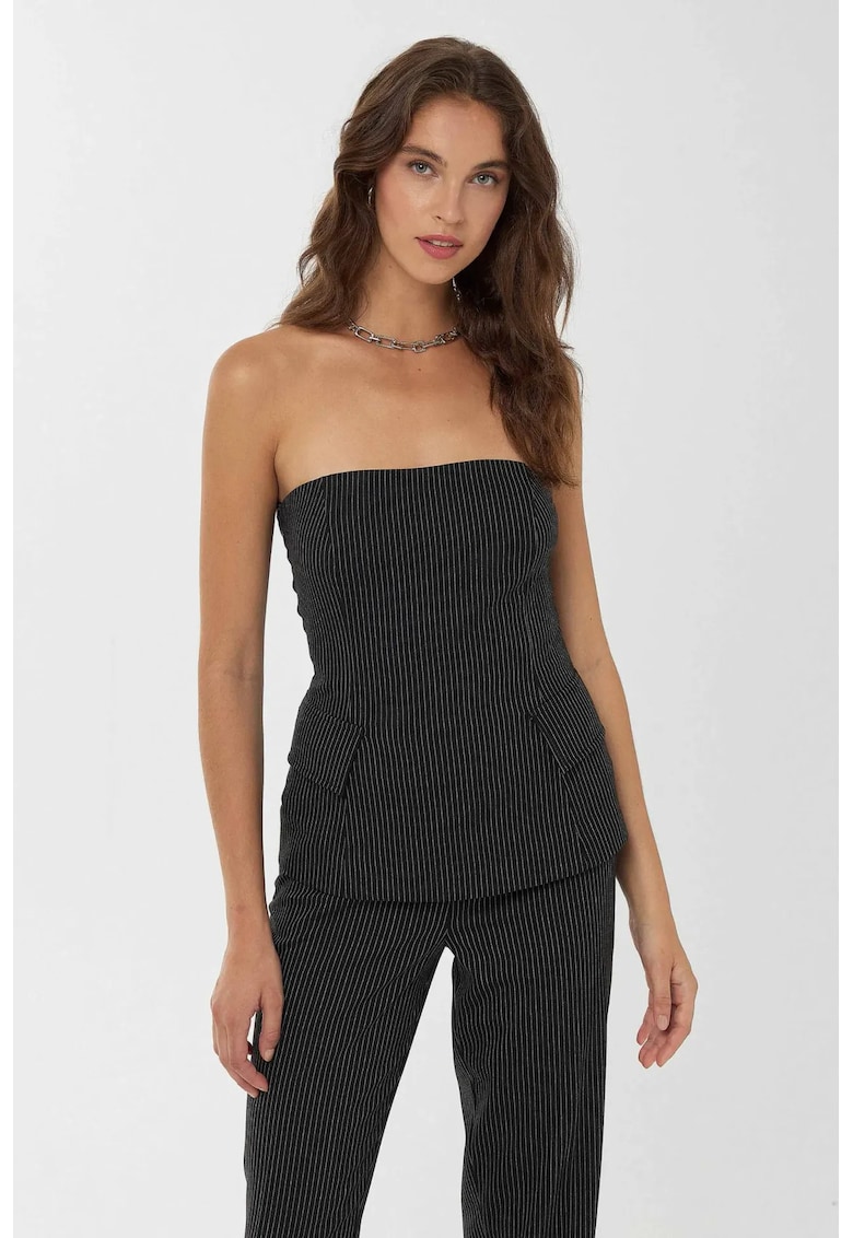 Top dama - fara bretele - dungi - negru - textil