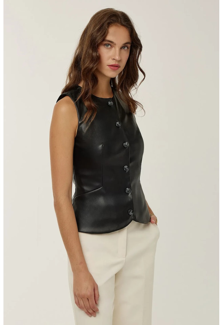 Bluza Vesta din piele ecologica - neagra - poliester - pentru femei