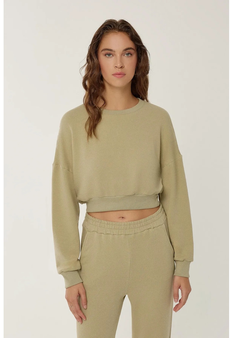 Hanorac dama crop - verde - bumbac - regular fit