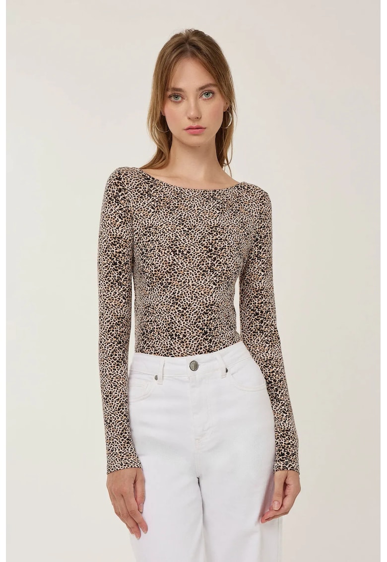 Top dama - slim fit - imprimeu animal - multicolor - jerseu viscoza