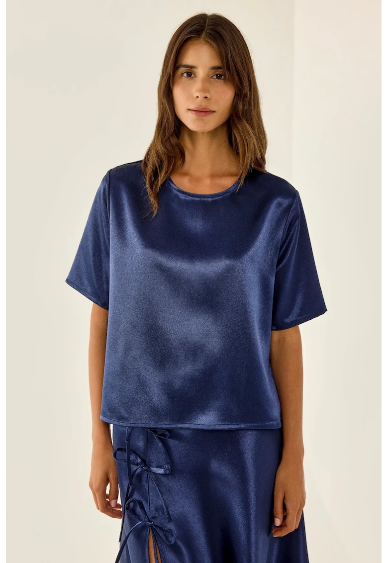 Tricou dama - bumbac satinat - decolteu rotund - albastru
