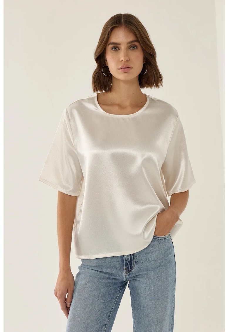 Tricou dama - bumbac satinat - decolteu rotund - alb