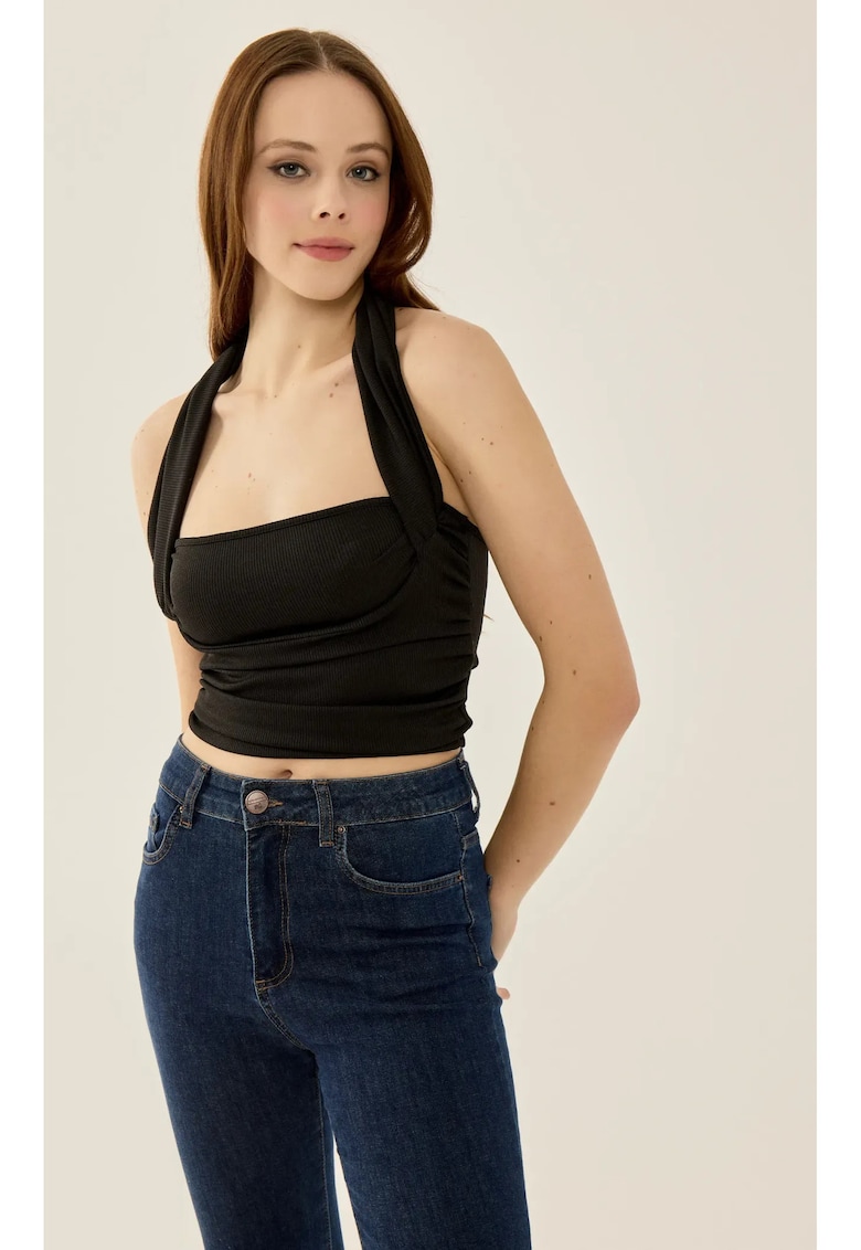 Top - top tricotat slim fit - negru - jerseu poliester