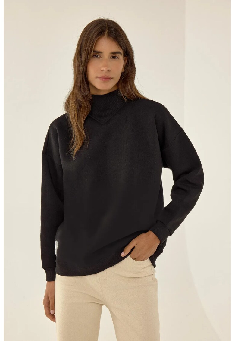 Hanorac dama guler inalt - croiala lejera - negru - bumbac