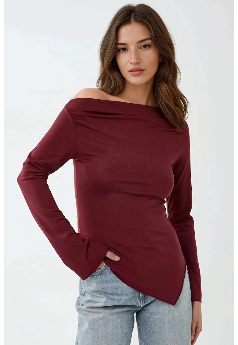 Bluza asimetrica uni cu maneci lungi