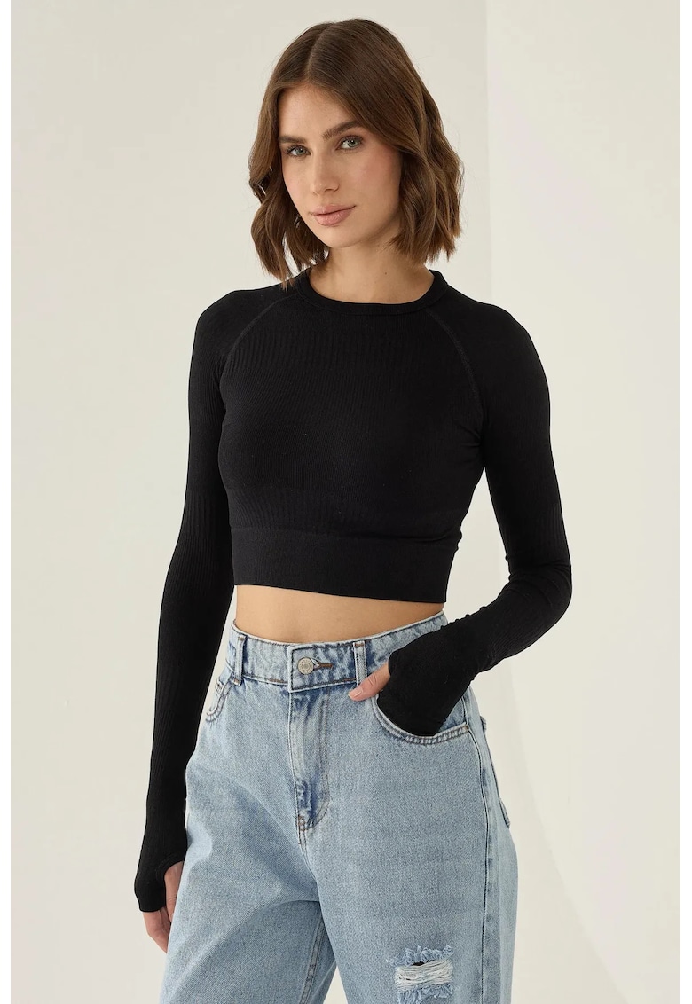 Top - top scurt slim fit - negru - jerseu-poliamida