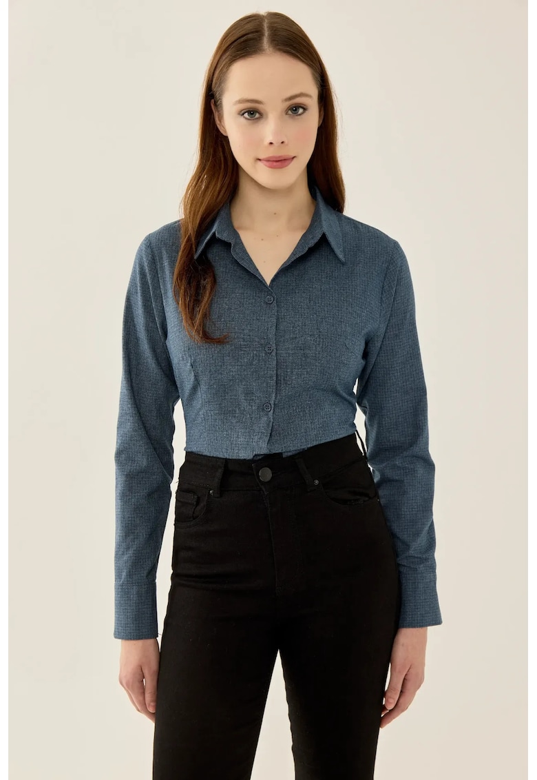 Camasa slim fit dama in carouri - bumbac/poliester - albastru