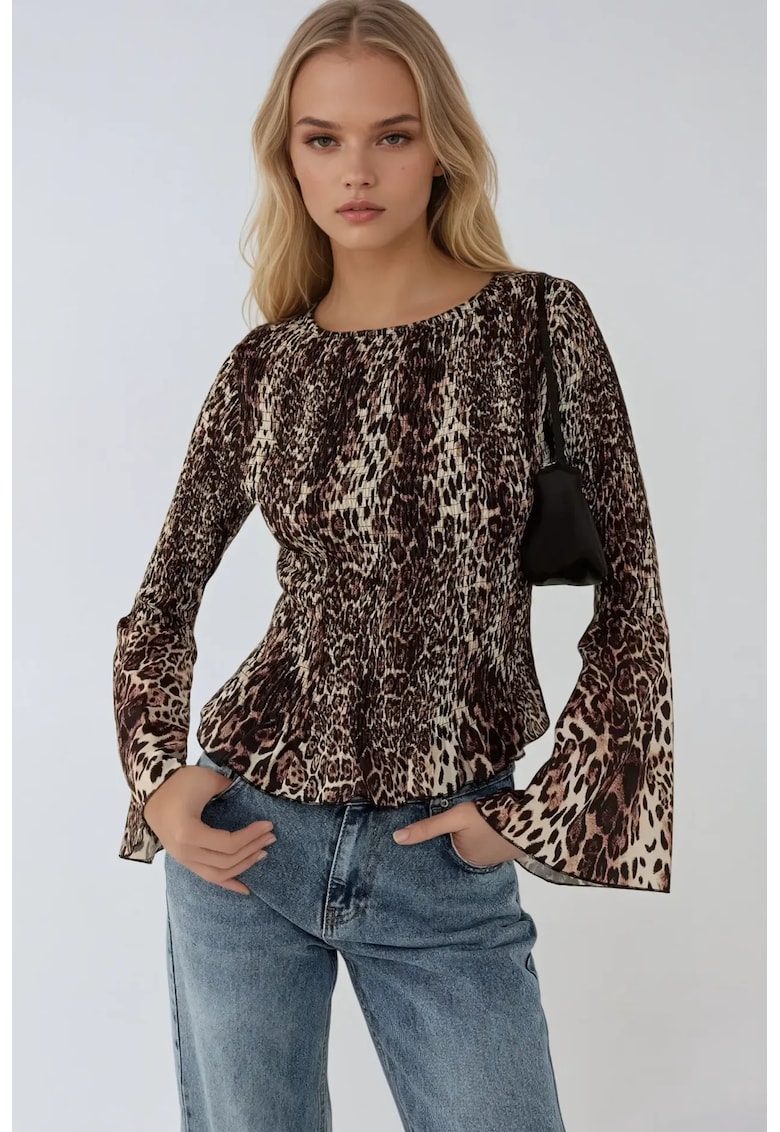 Top dama - animal print - decolteu tip barca - multicolor - poliester