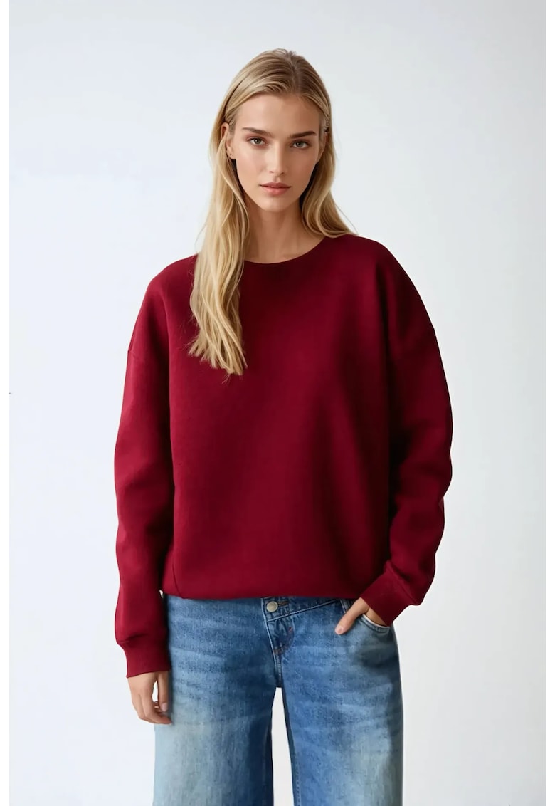 Hanorac dama basic supradimensionat - guler rotund - rosu - bumbac