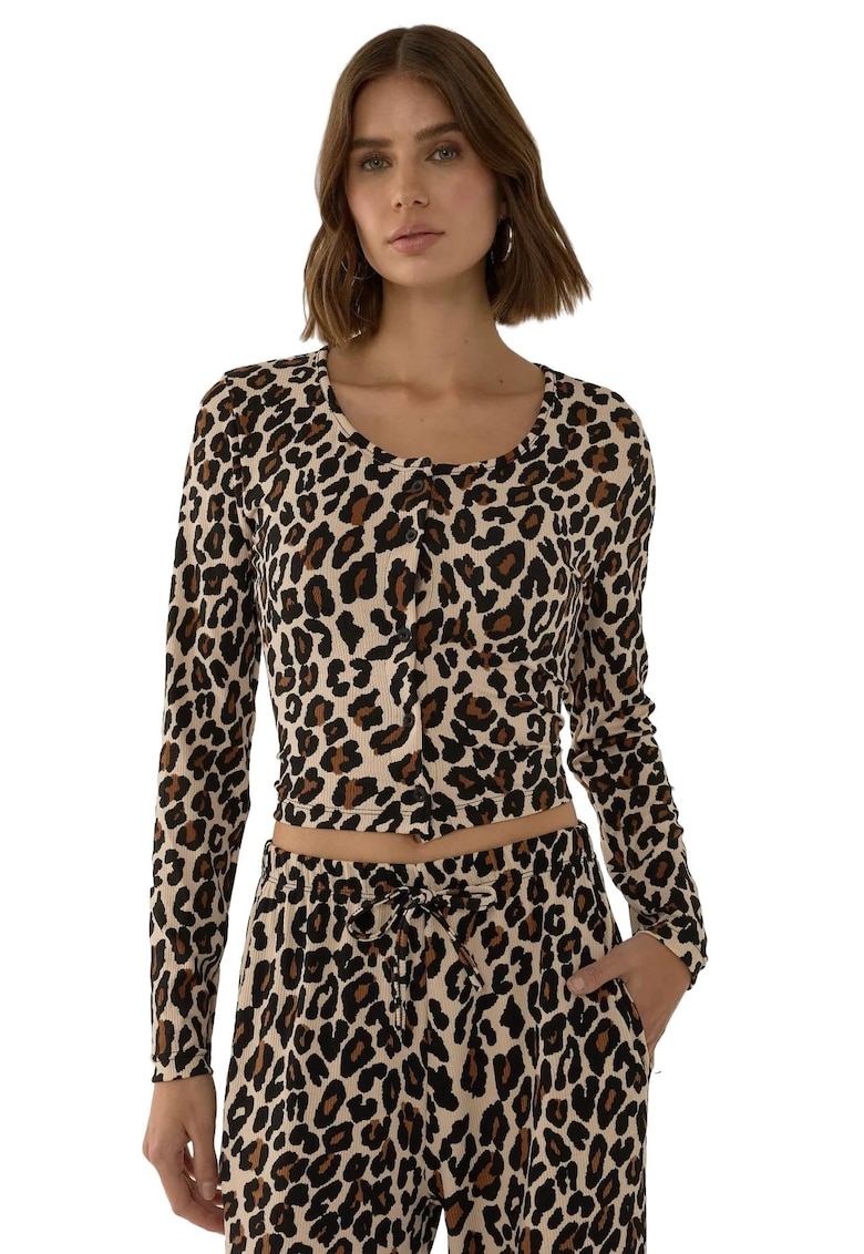 Top dama - slim fit - imprimeu leopard - multicolor - bumbac
