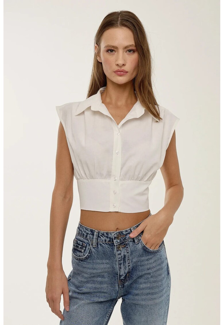 Camasa fara maneci dama - bumbac/poliester - alb
