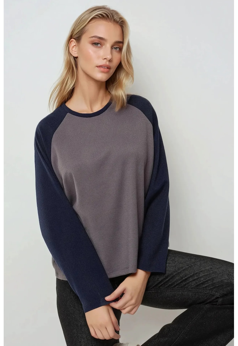 Bluza dama - tip waffle - maneca lunga raglan - gri - Gri